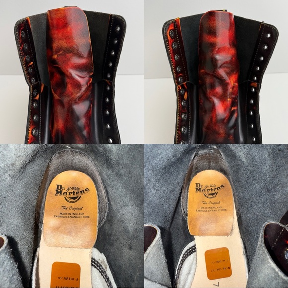 Vintage Dr. Martens England 9203 Fire Flame Red Yellow Steel Rub Off Boots UK 7 - Picture 14 of 17